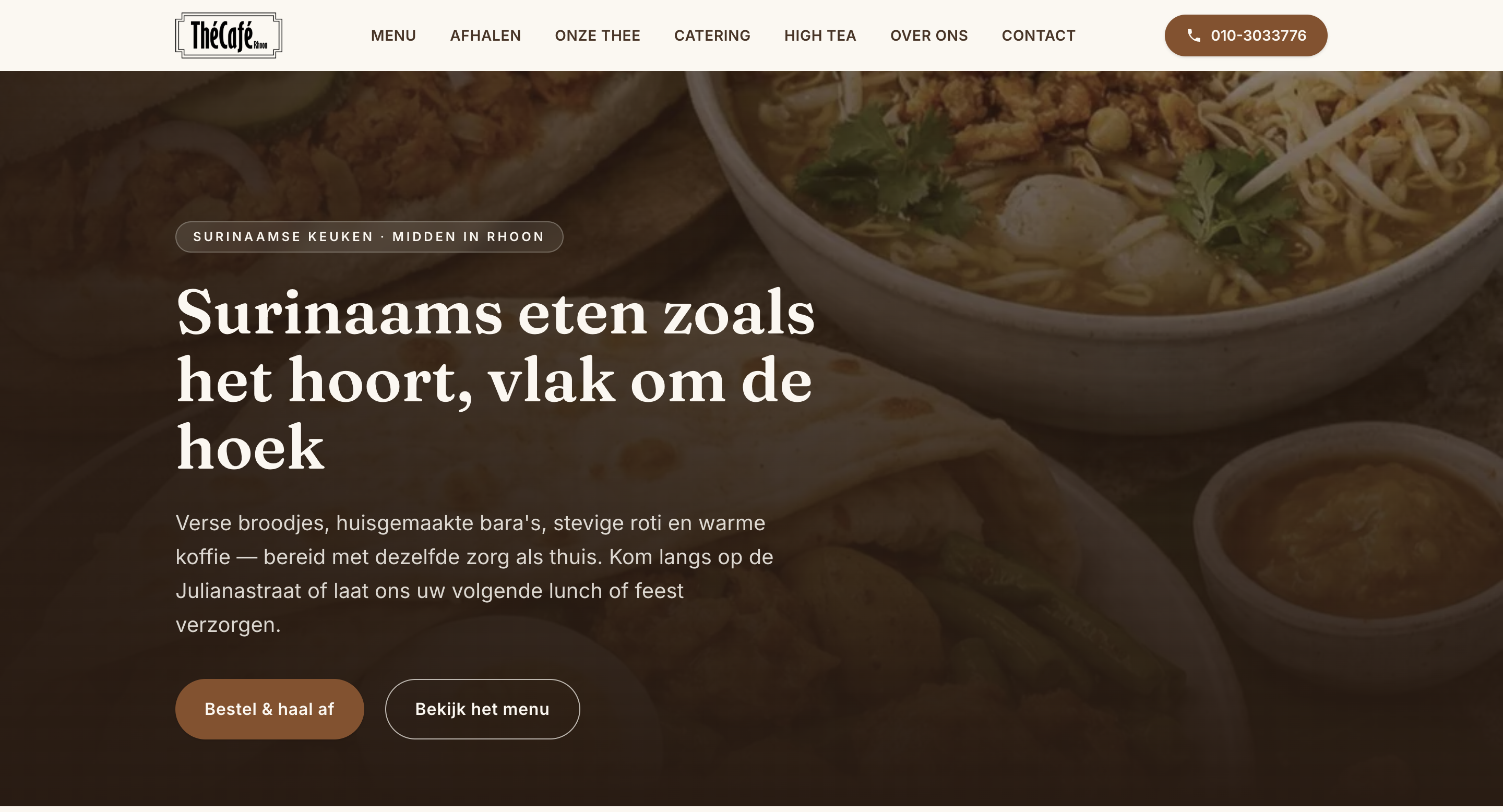 Preview van de homepage van The Cafe Rhoon, een Surinaams eetcafé in Rhoon
